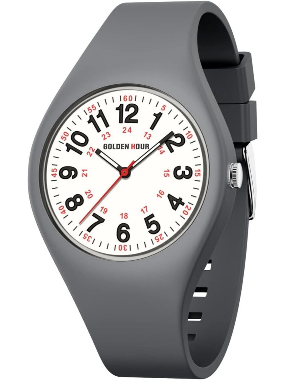 Unisex Gray White Military Time Easy to Read Dial Silicone Strap Wrist Watch